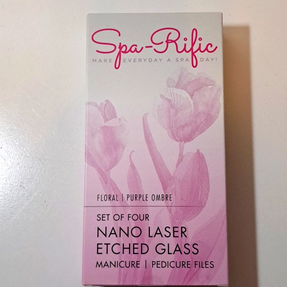 Spa-Rific Set Of 4 Nano Laser Etched Glass Mani/Pedi Files Floral/Purple